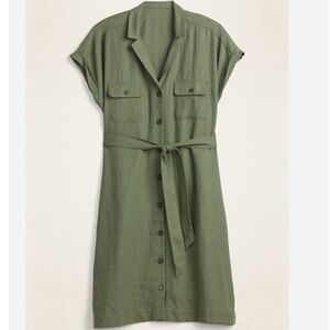 Old Navy Linen Blend Waist-Defined Shirt Dress